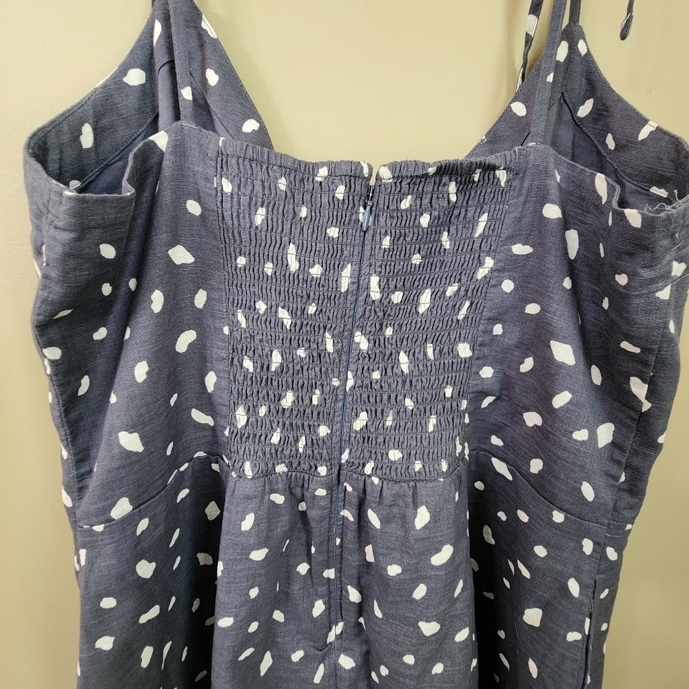 Abercrombie & Fitch Blue Dress Size XLT Cotton Gray White Dots Tie Strips - Picture 5 of 11